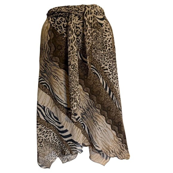 Versailles Animal Print Asymmetrical Midi Skirt Sash Tie SZ XL Flowy Glam Rock - Picture 1 of 6